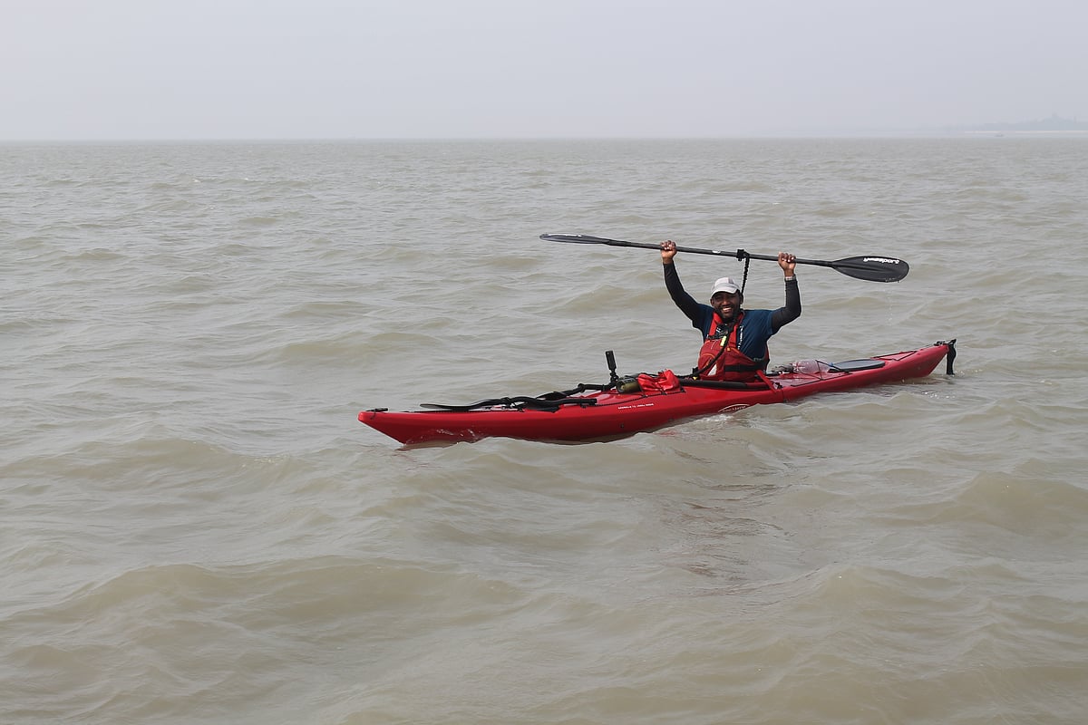 Rency Thomas amid Ganga Sagar on the final day of expedition